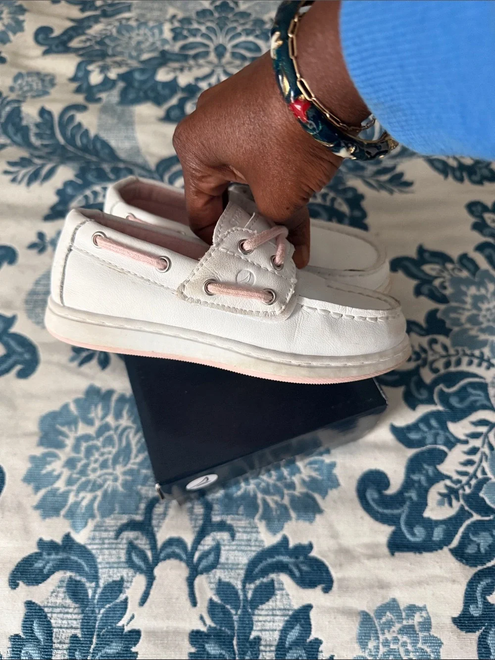 Sperry White Kids Boat Shoes with Pink Accents